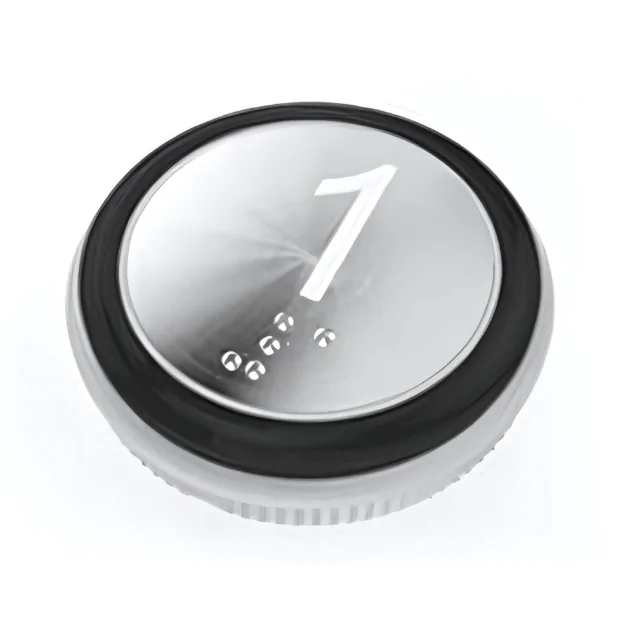 elevator push button round silver and black and white